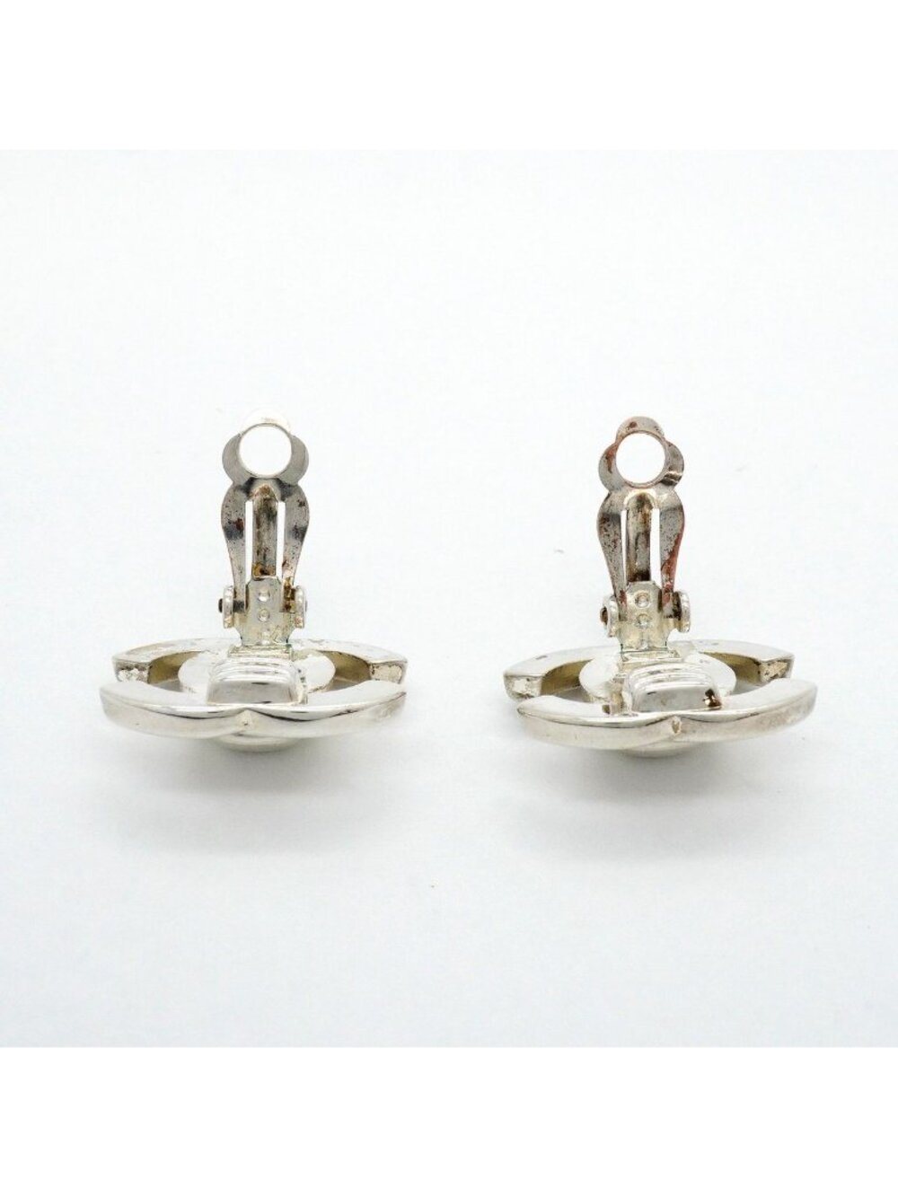 Chanel Earrings Vintage CC Logo Turnlock Metal Silver - Picture 7 of 7